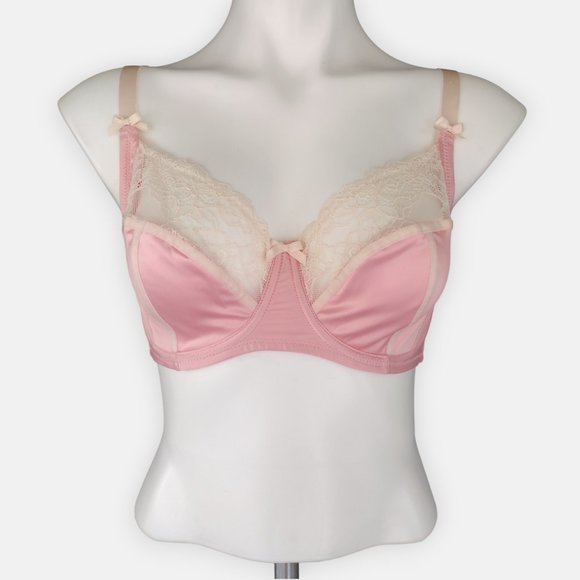 PARFAIT Pink Satin and Lace Unlined Underwire Full Coverage Bra 38D - Picture 1 of 13